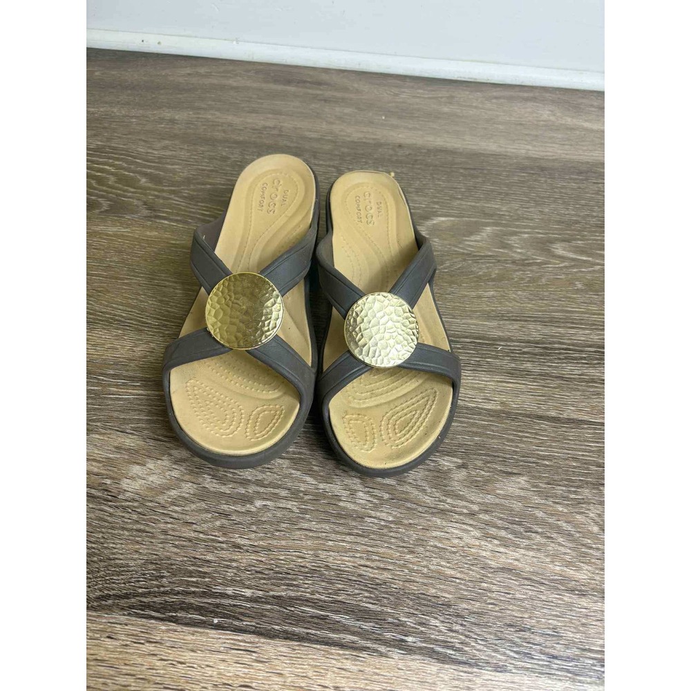 Crocs Gold Accent Wedge Sandals Comfort Slides Womens Size‎ 9